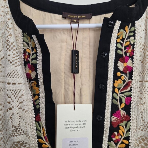 Anthropologie Vineet Bahl Embroidered Long Sleeve Dress- Size XL- Flowered Print - Picture 2 of 5